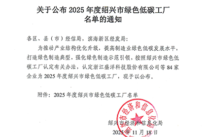 Driving Toward a Greener Future — Hengjiu Recognized as a Shaoxing Green & Low-Carbon Factory